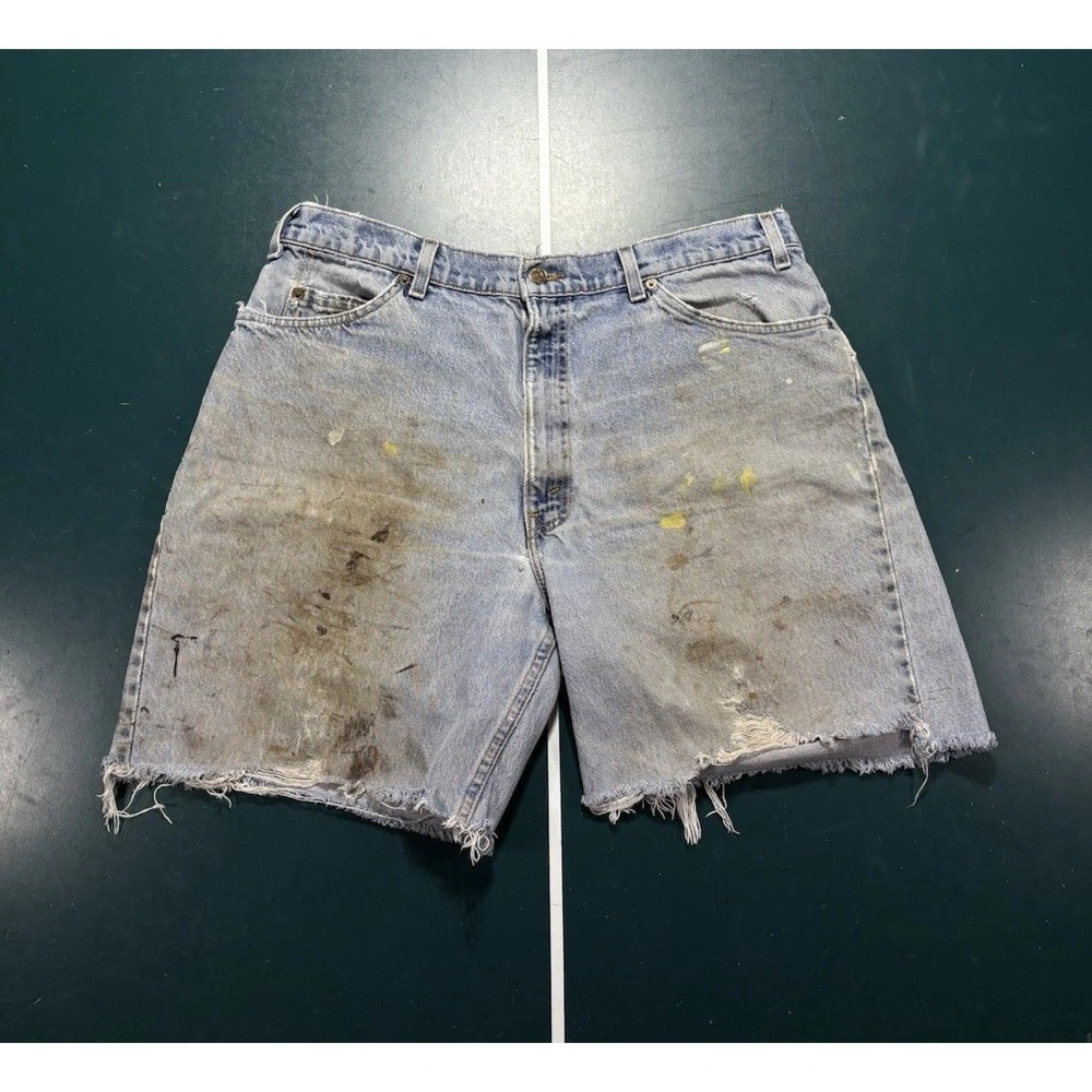 Vtg 90s Levi's 560 Orange Tab Jean Shorts Size 34 Distressed Cut Off Denim USA